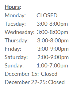 Updated 2024 Holiday Hours