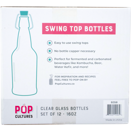 EZ Cap Swing Top Bottles, Clear Glass Bottles, 16 oz
